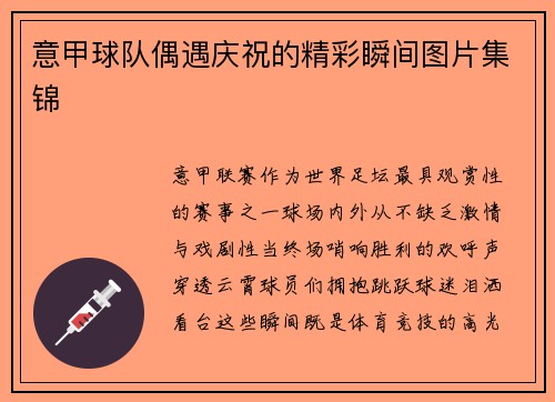 意甲球队偶遇庆祝的精彩瞬间图片集锦